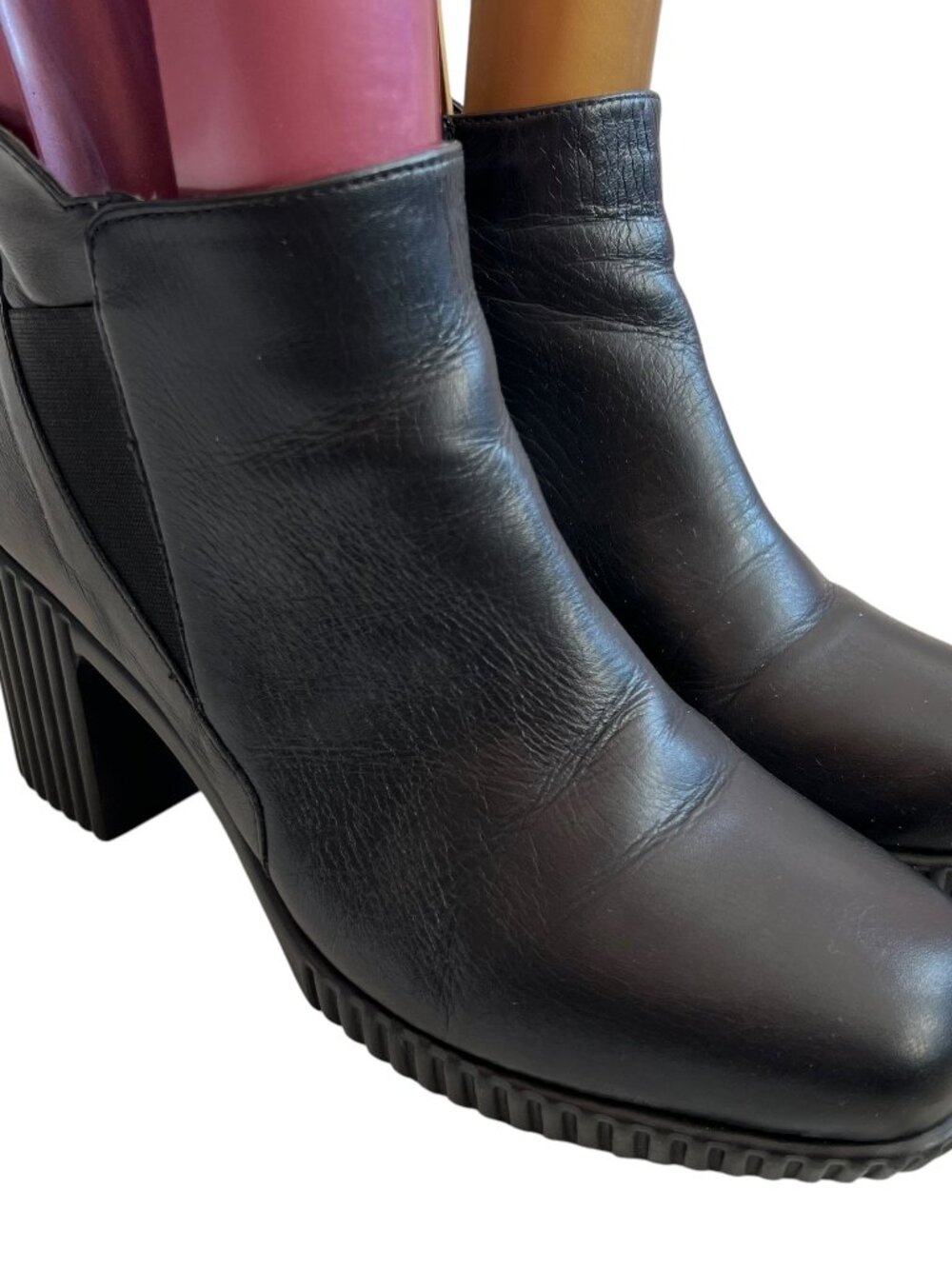 Saydo boots black leather short ankle shaft EU 40 9 block high heel zip